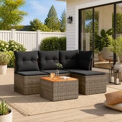 Premium 5 Piece Grey Garden Sofa Set with Cushions