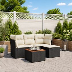 5-Piece Black Poly Rattan Outdoor Garden Sofa Set