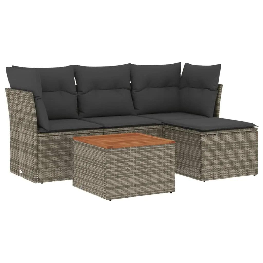 5 Piece Grey Rattan Garden Sofa Set with Storage