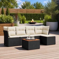 High-Quality 6 Piece Garden Sofa Set Black Rattan
