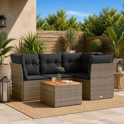Durable 5 Piece Grey Poly Rattan Garden Sofa Set