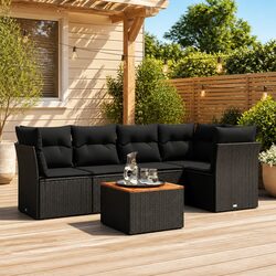 Premium 6-Piece Black Poly Rattan Garden Sofa Set