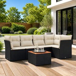 Durable 6 Piece Black Poly Rattan Garden Sofa Set