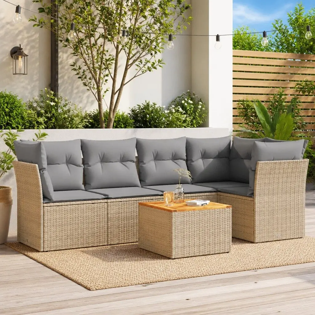 6-Piece Modular Outdoor Sofa Set in Beige Rattan