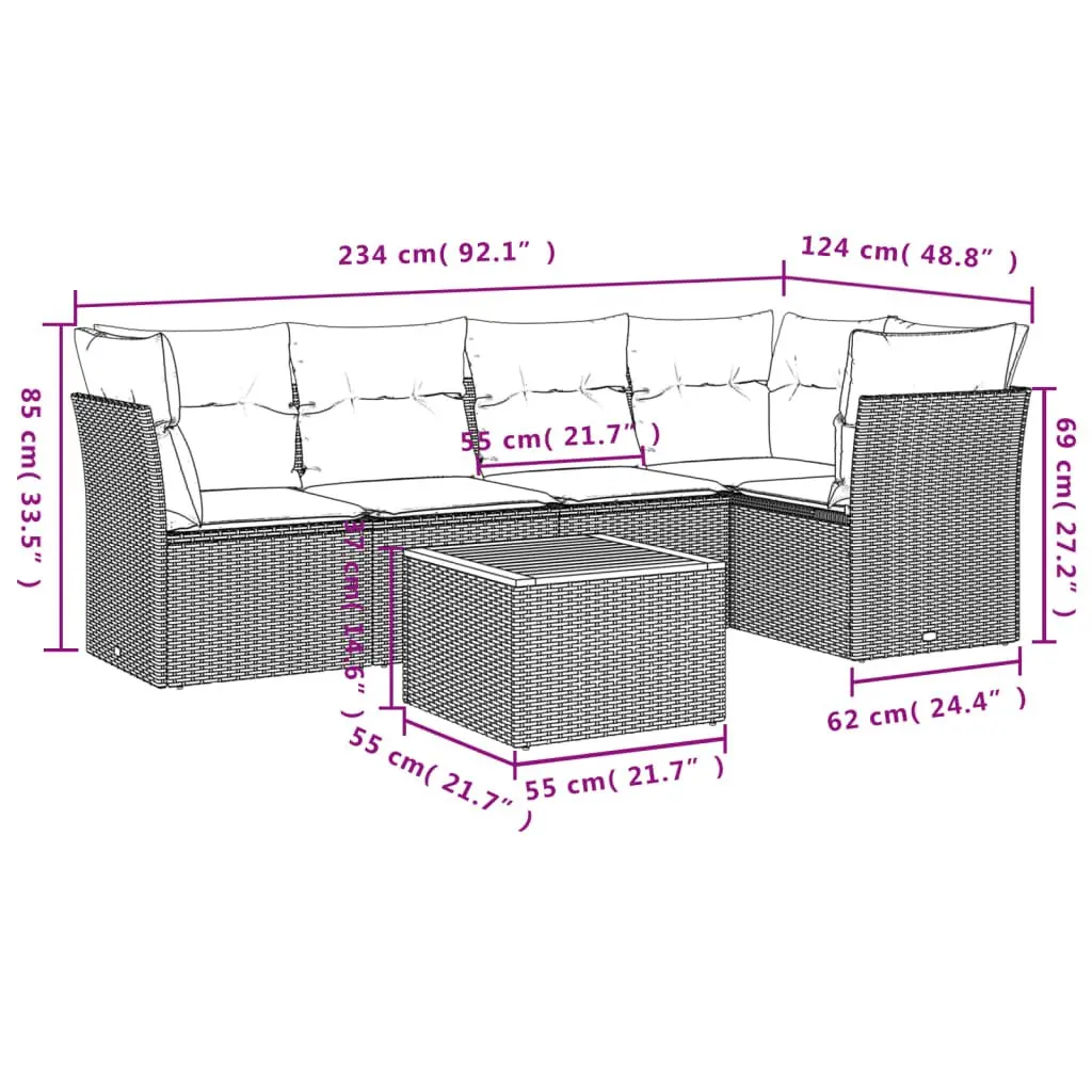 6-Piece Modular Outdoor Sofa Set in Beige Rattan