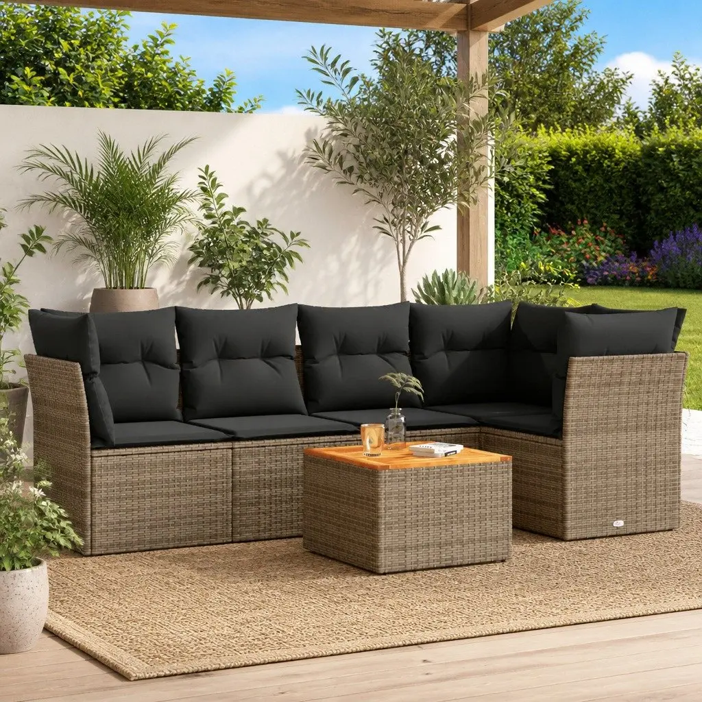 6 Piece Outdoor Sofa Set with Grey Poly Rattan and Storage