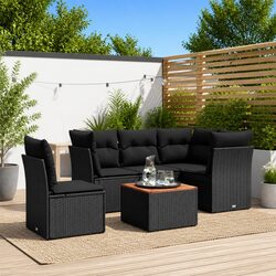 Durable 6 Piece Black Poly Rattan Garden Sofa Set