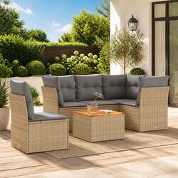6-Piece Beige Garden Sofa Set with Durable Poly Rattan