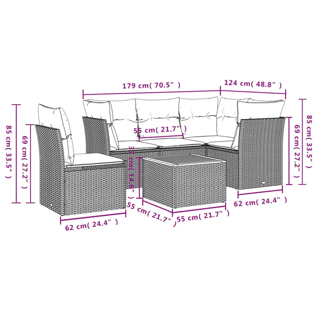 6-Piece Beige Garden Sofa Set with Durable Poly Rattan