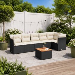 Durable 7-Piece Garden Sofa Set in Black Poly Rattan