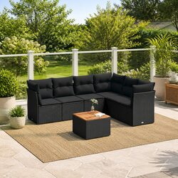 7-Piece Black Garden Sofa Set for Outdoor Relaxation
