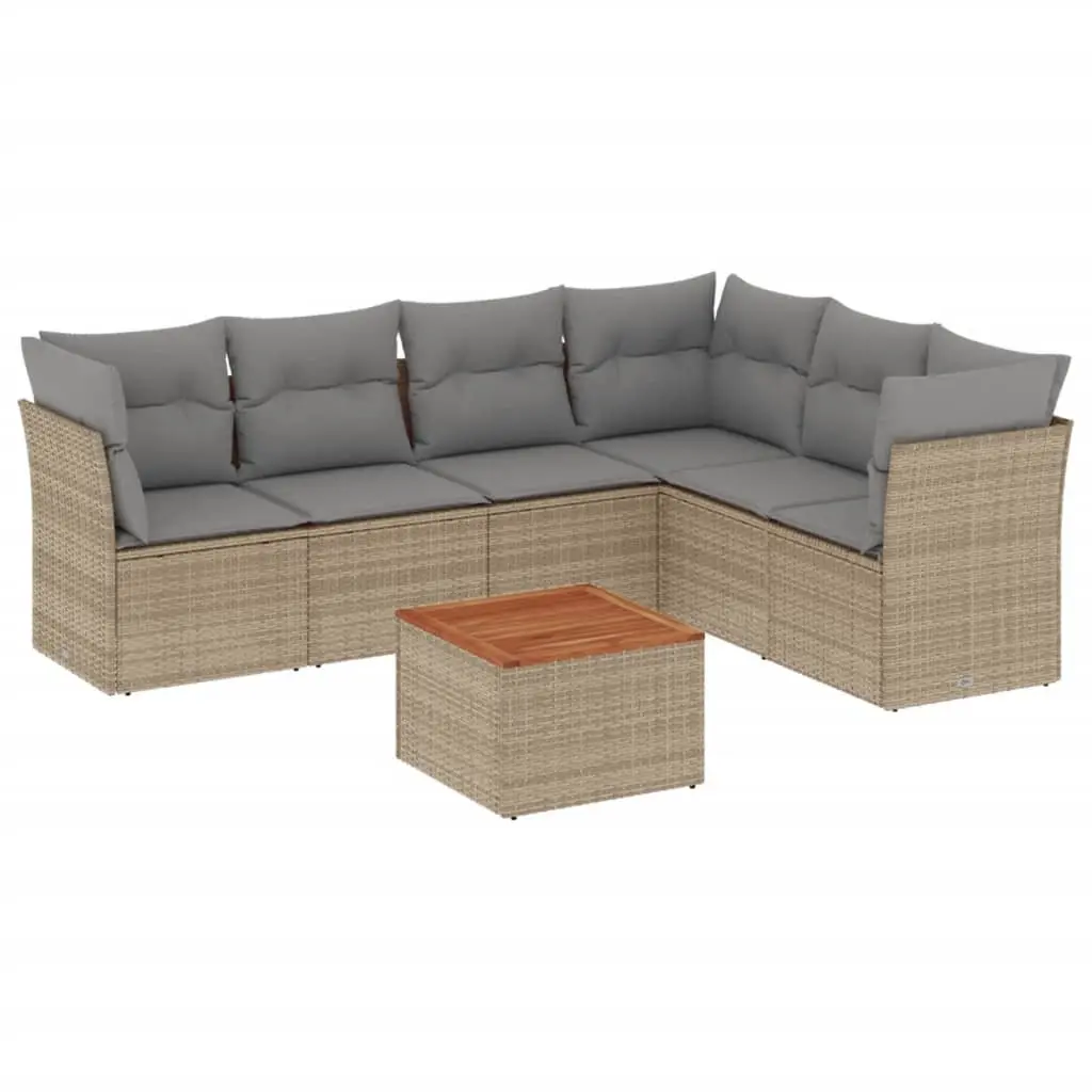Garden Sofa Set PE Rattan 7 Piece Outdoor Furniture Beige Patio Seating