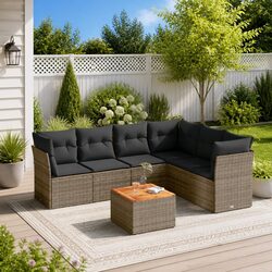 Premium 7-Piece Grey Garden Sofa Set with Storage
