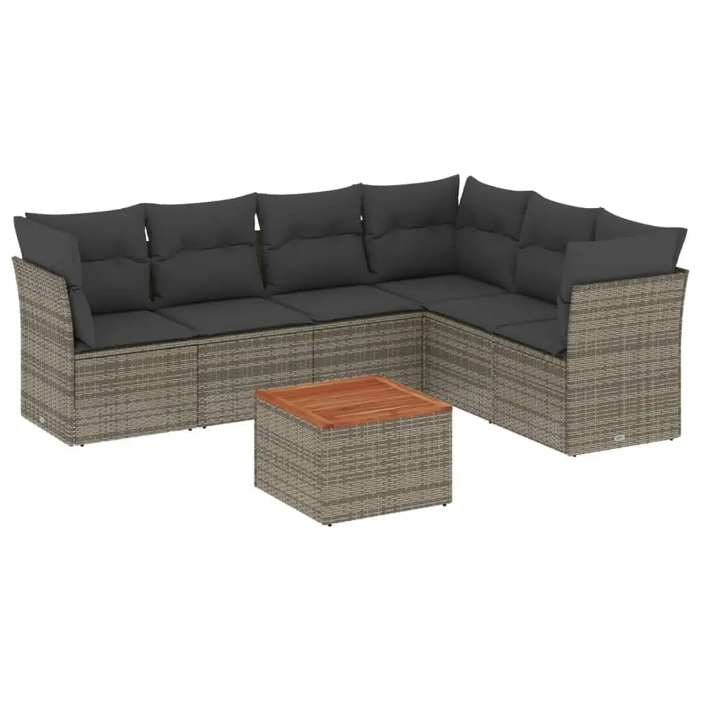 7 Piece Garden Sofa Set PE Rattan Grey Outdoor Furniture with Storage
