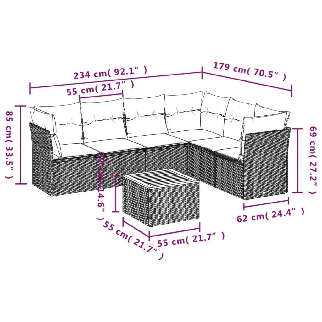 7 Piece Garden Sofa Set PE Rattan Grey Outdoor Furniture with Storage
