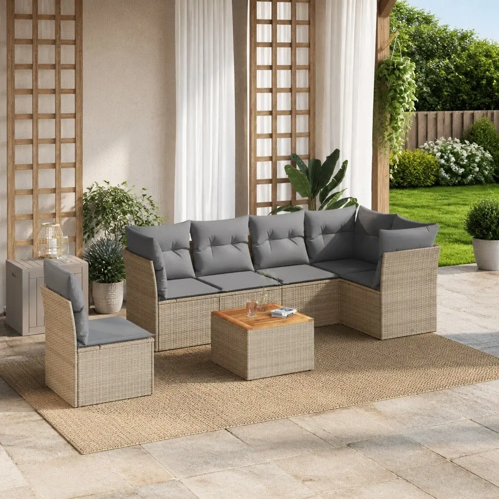 Beige Outdoor Garden Sofa Set 7 Piece Poly Rattan
