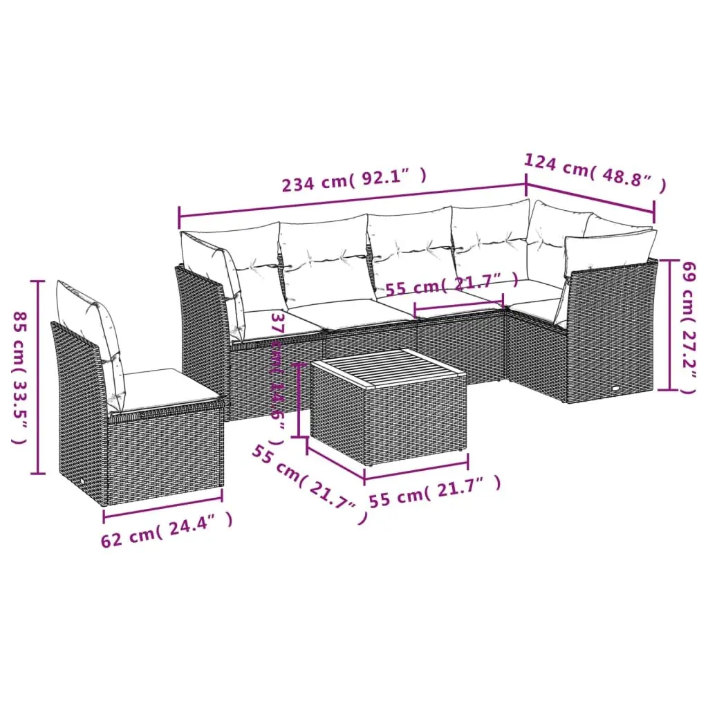 Beige Outdoor Garden Sofa Set 7 Piece Poly Rattan