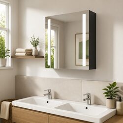 Anthracite Bathroom Vanity Mirror Cabinet 62x14x60cm