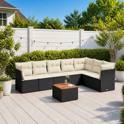 Premium 8 Piece Outdoor Garden Sofa Set in Black Poly Rattan