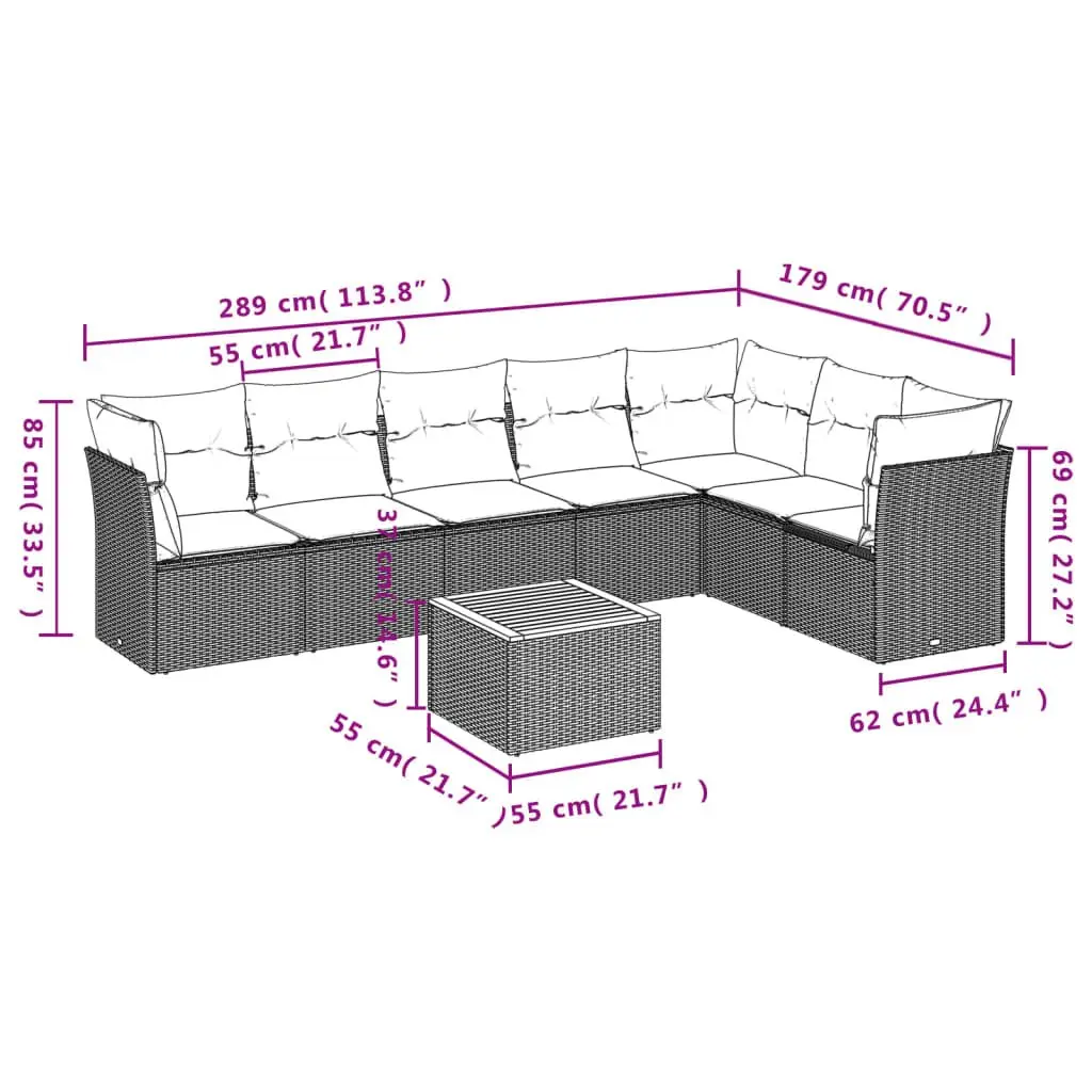 Garden Sofa Set PE Rattan 8 Piece Modular Outdoor Furniture Beige Cushions