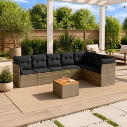 8-Piece Grey Poly Rattan Garden Sofa Set for Outdoors