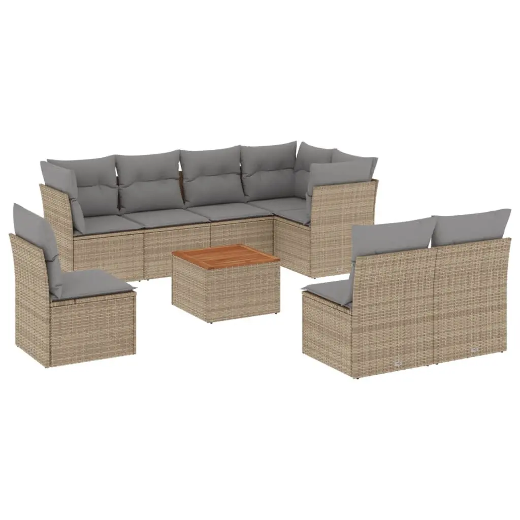 Beige 9-Piece Garden Sofa Set with Acacia Wood Table