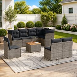 Durable 9 Piece Grey Rattan Garden Sofa Set