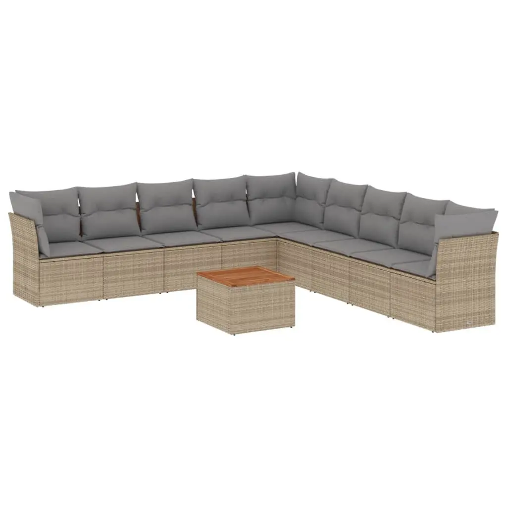 Beige 10-Piece Garden Sofa Set with Acacia Wood Table