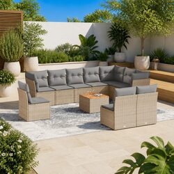 11-Piece Modular Outdoor Furniture Set in Beige Poly Rattan