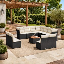 Premium 12 Piece Black Poly Rattan Garden Sofa Set