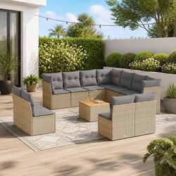 Beige Poly Rattan Garden Sofa Set - 12 Pieces