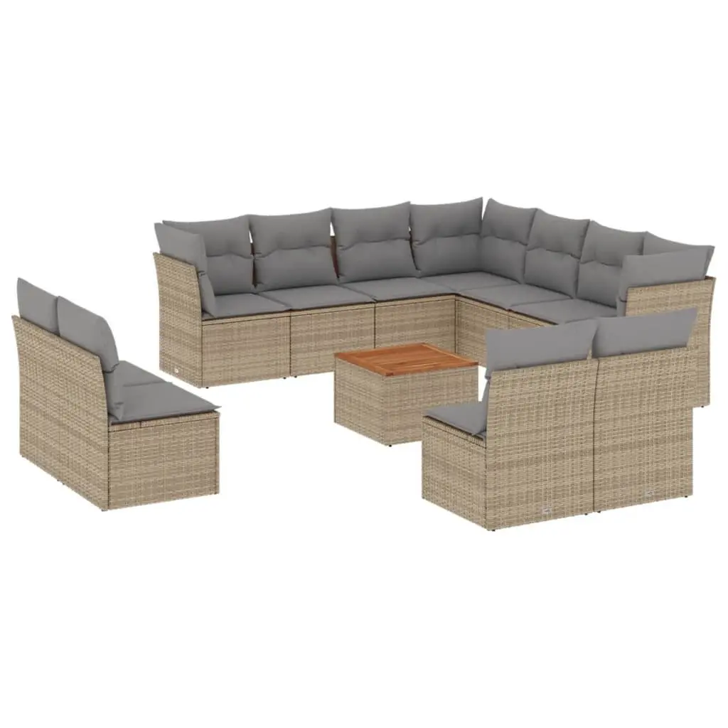 Garden Sofa Set 12 Piece Outdoor Furniture Patio Conversation Beige Poly Rattan