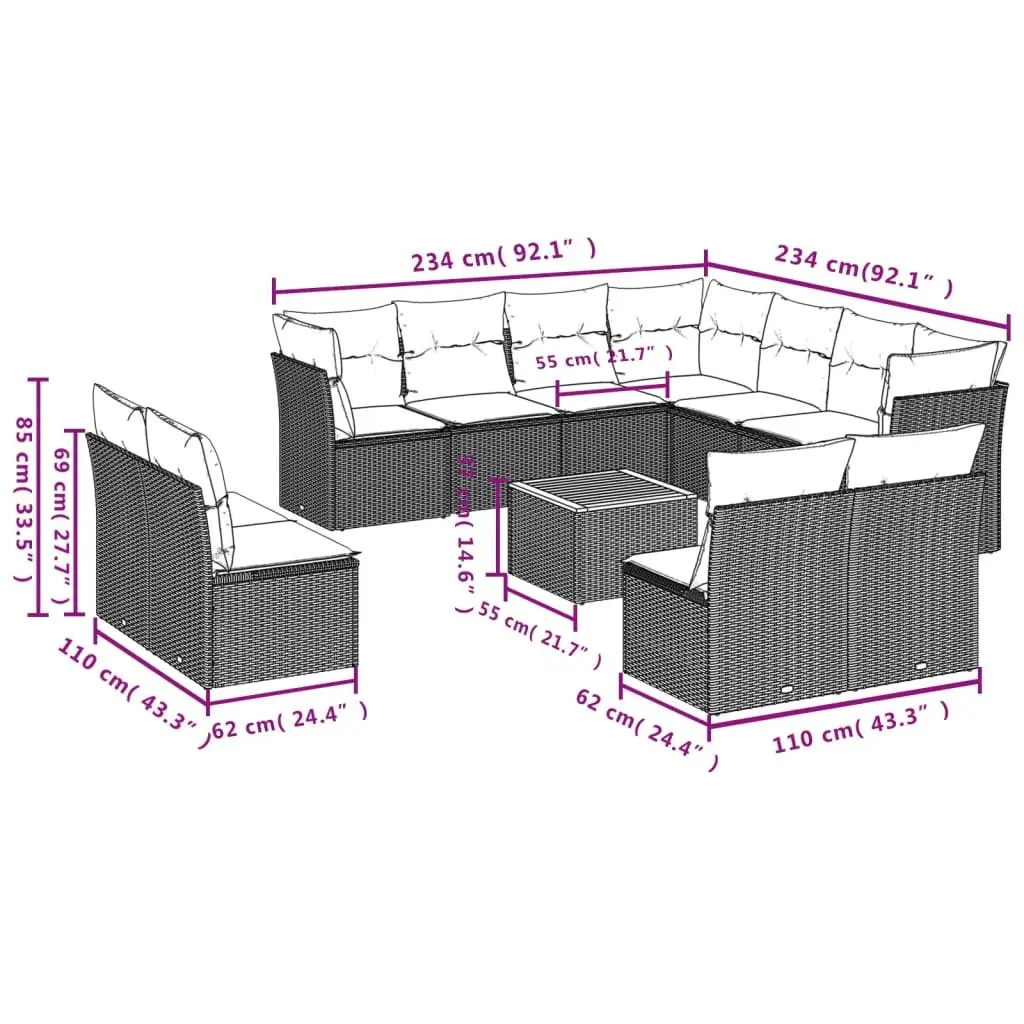 Garden Sofa Set 12 Piece Outdoor Furniture Patio Conversation Beige Poly Rattan