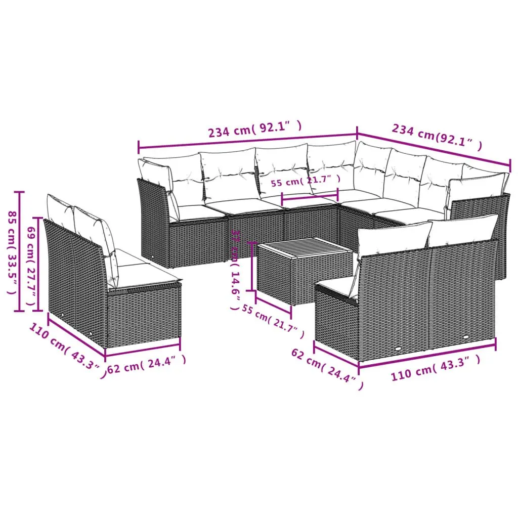 12 Piece Modular Outdoor Sofa Set in Grey