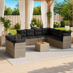 Sturdy 10-Piece Grey Poly Rattan Garden Sofa Set