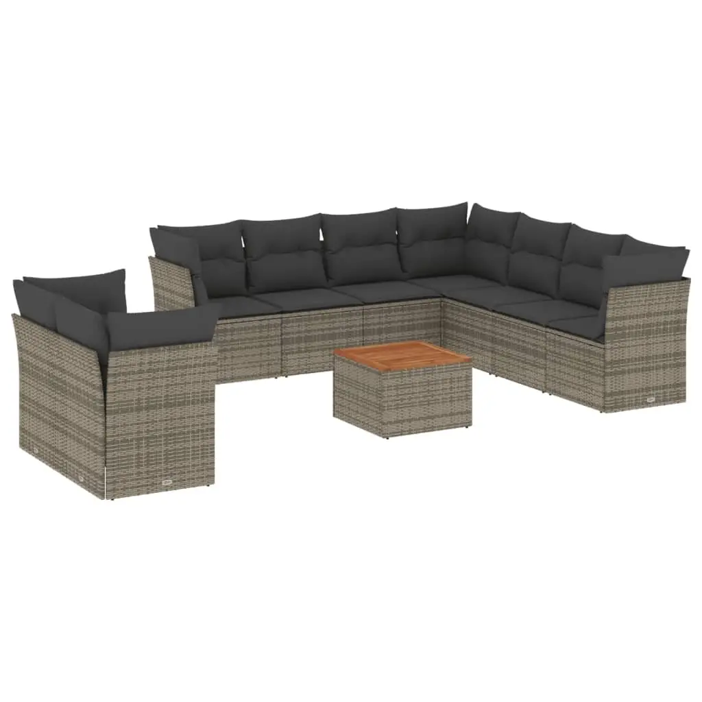 10-Piece Grey Poly Rattan Garden Sofa Set
