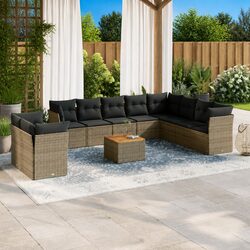 Durable 11 Piece Grey Poly Rattan Garden Sofa Set