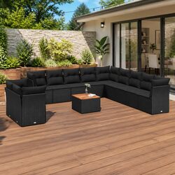 Durable 12-Piece Black Modular Garden Sofa Set