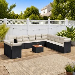 12 Piece Black Poly Rattan Garden Sofa Set for Outdoors