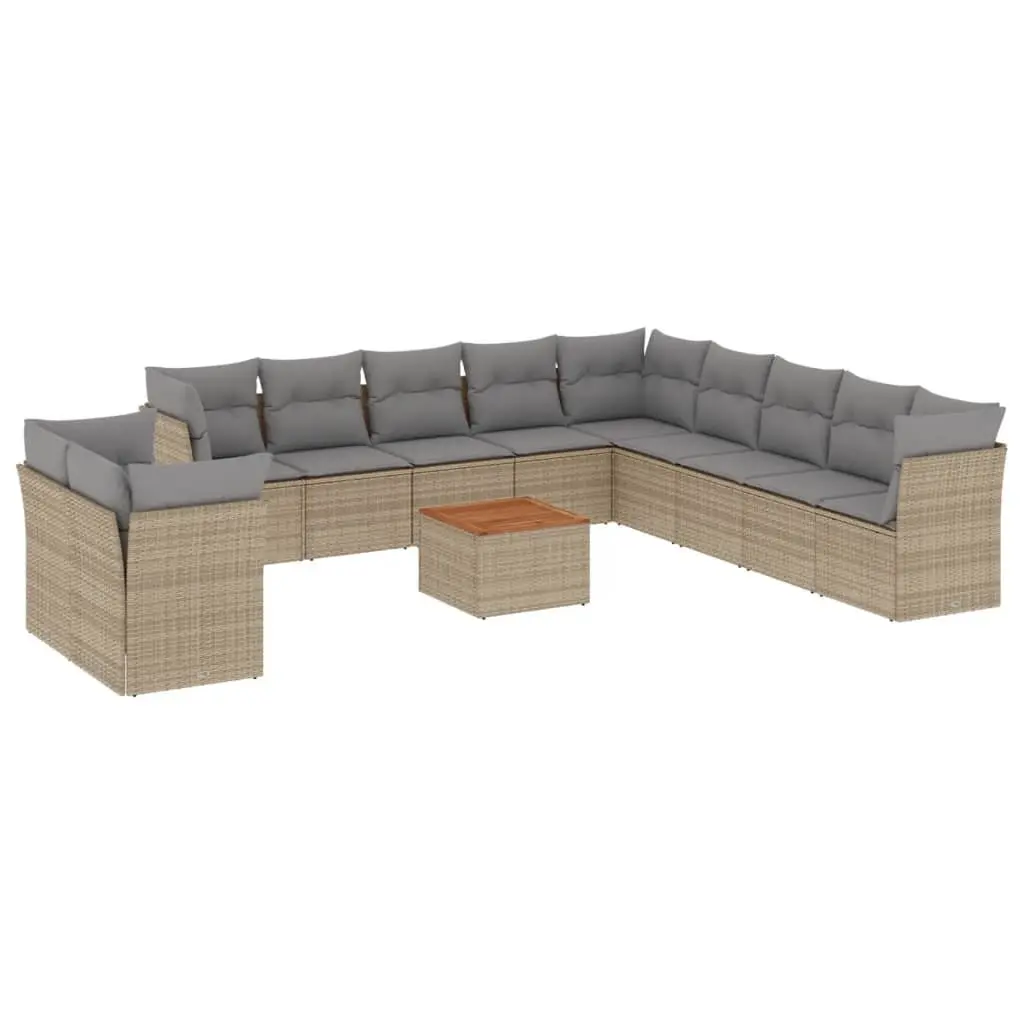 Beige 12-Piece Modular Garden Sofa Set with Acacia Table