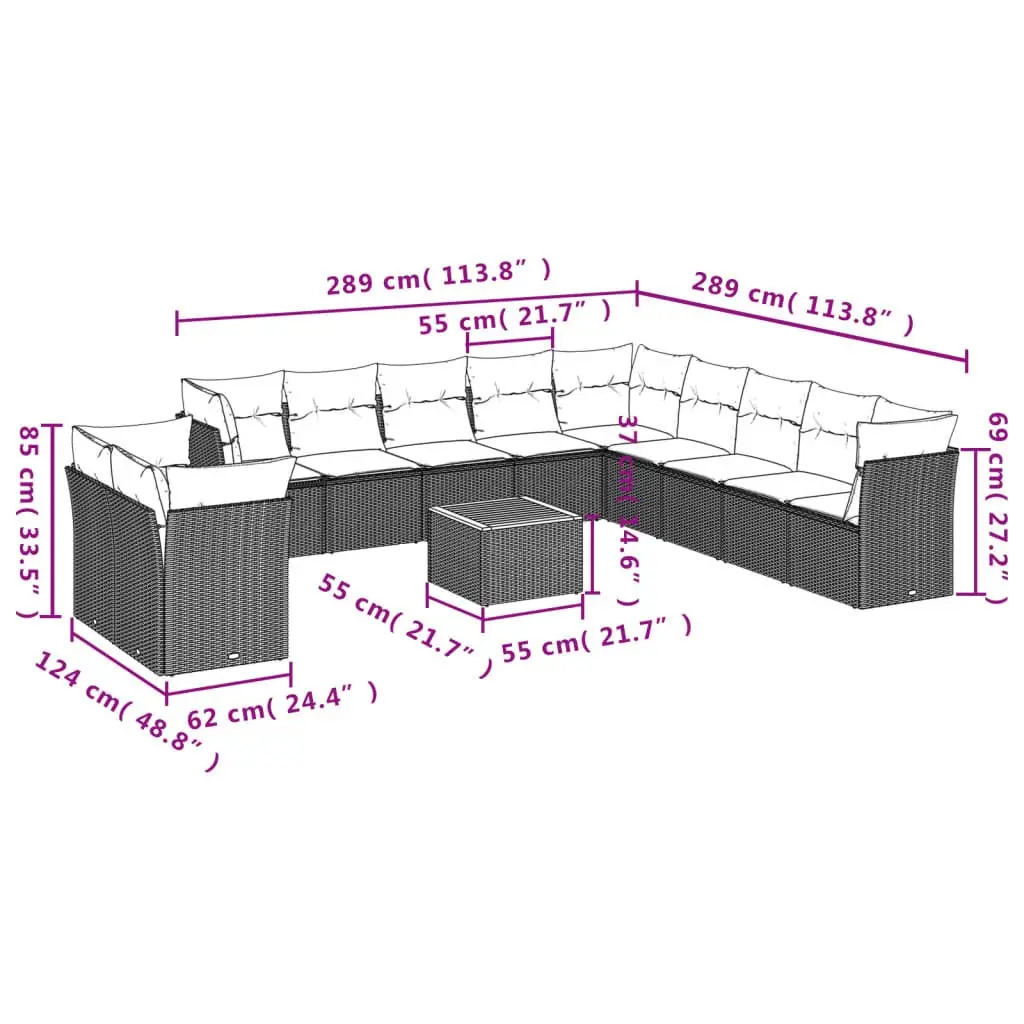 Beige 12-Piece Modular Garden Sofa Set with Acacia Table