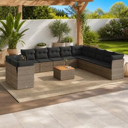 Durable Grey Poly Rattan Garden Sofa Set 12 Pieces