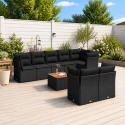 Black Poly Rattan 9 Piece Outdoor Sofa Set for Patios