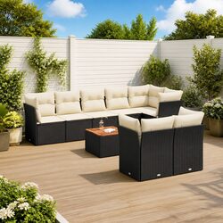 Durable 9-Piece Outdoor Black Poly Rattan Sofa Set