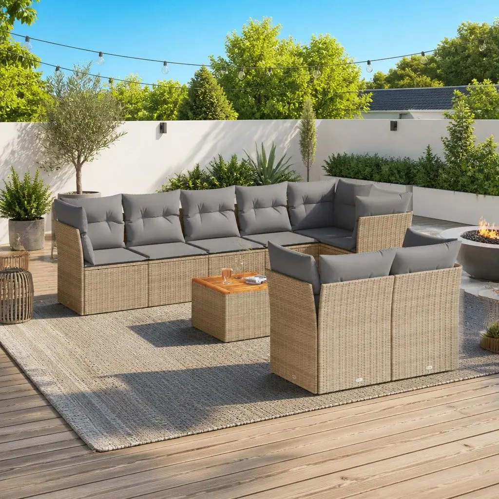 Garden Sofa Set Poly Rattan 9 Piece Outdoor Furniture Patio Seating Beige