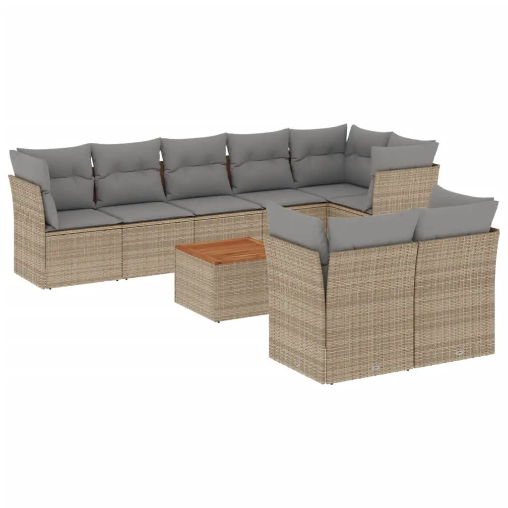 Garden Sofa Set Poly Rattan 9 Piece Outdoor Furniture Patio Seating Beige