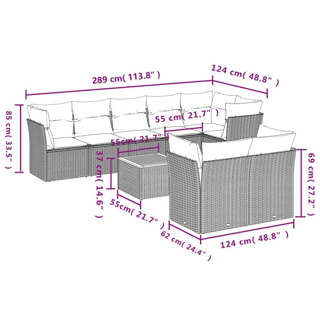Garden Sofa Set Poly Rattan 9 Piece Outdoor Furniture Patio Seating Beige