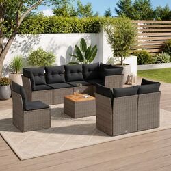 9-Piece Modular Outdoor Sofa Set in Grey Poly Rattan