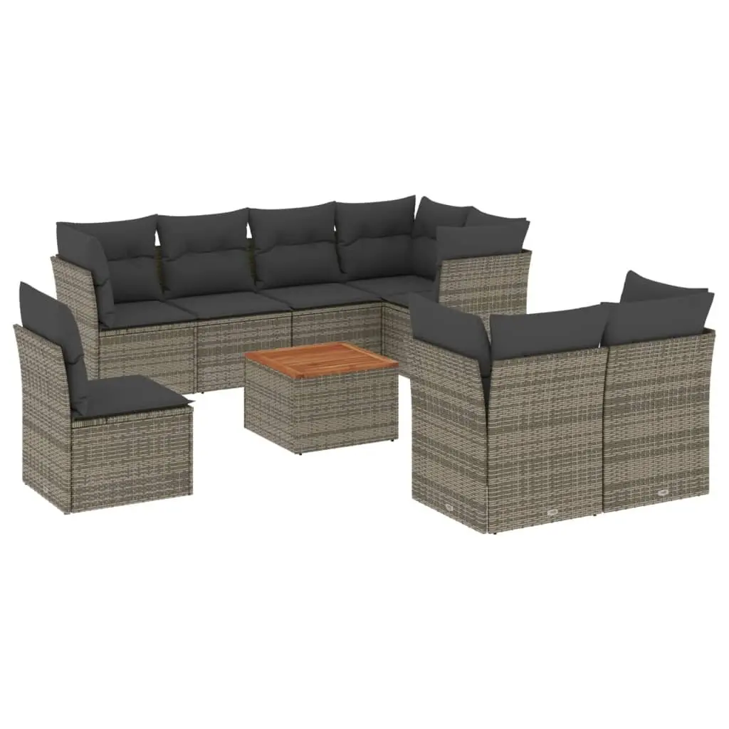 Garden Sofa Set PE Rattan 9 Piece Modular Outdoor Furniture Grey