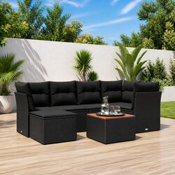 Durable 7 Piece Modular Garden Sofa Set in Black